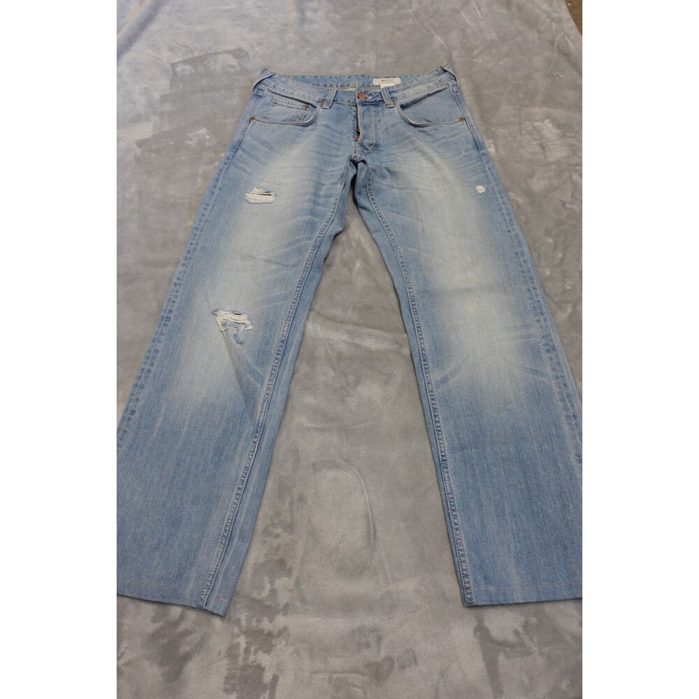 H&M Men's Sz 32X28 &Bragg Straight Leg Fitted Waist Button Fly Light Wash Jeans
